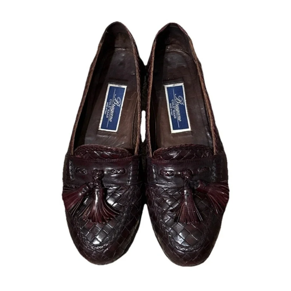 Bragano‎ Cole Haan Men's Sz 8.5 N Brown Woven Leather Tassel Loafers Shoes Italy
